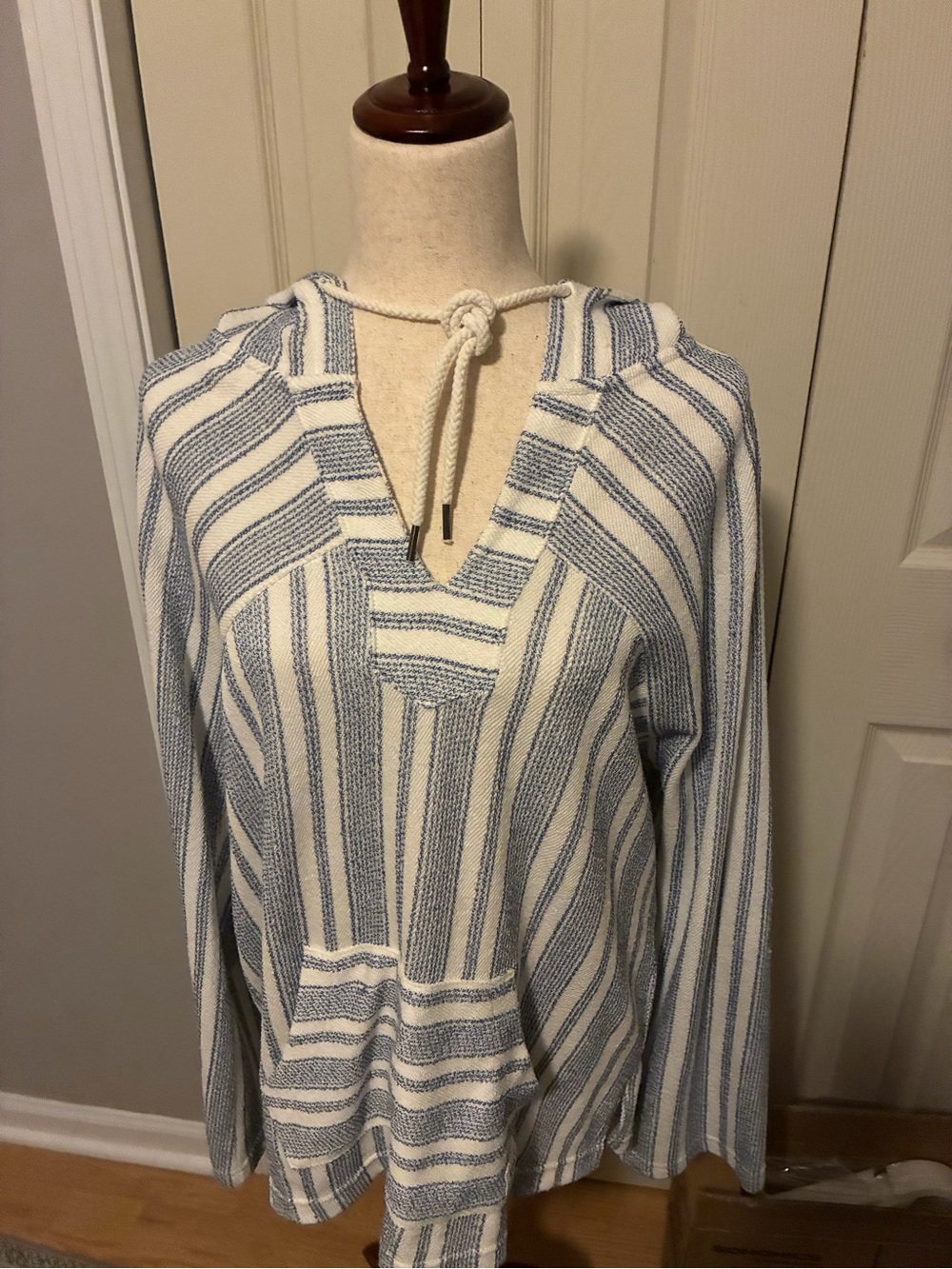 Roxy Cream & Light Blue Striped Hooded Pullover